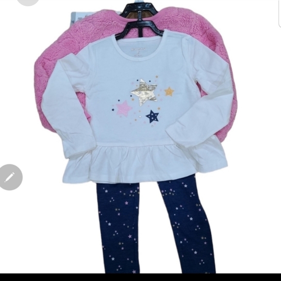 BCBG Other - BCBG Girls 3-Piece Plush Set, Pink Sweater, Cream Tunic & Blue Leggings,